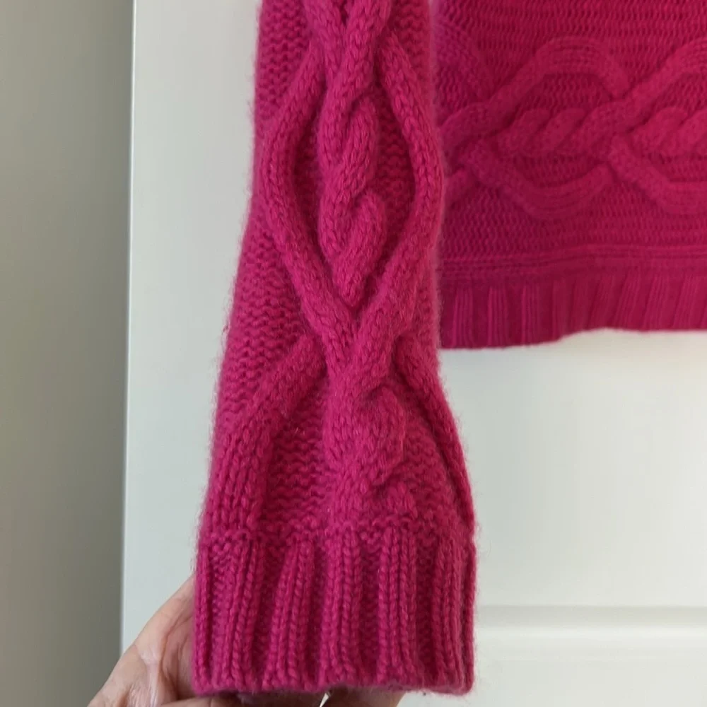 Garnet Hill Cashmere Cable Knit Sweater Turtleneck Magenta Pink M w MEASUREMENTS - Picture 6 of 12